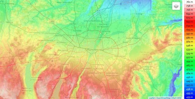 ミュンヘンの標高マップ