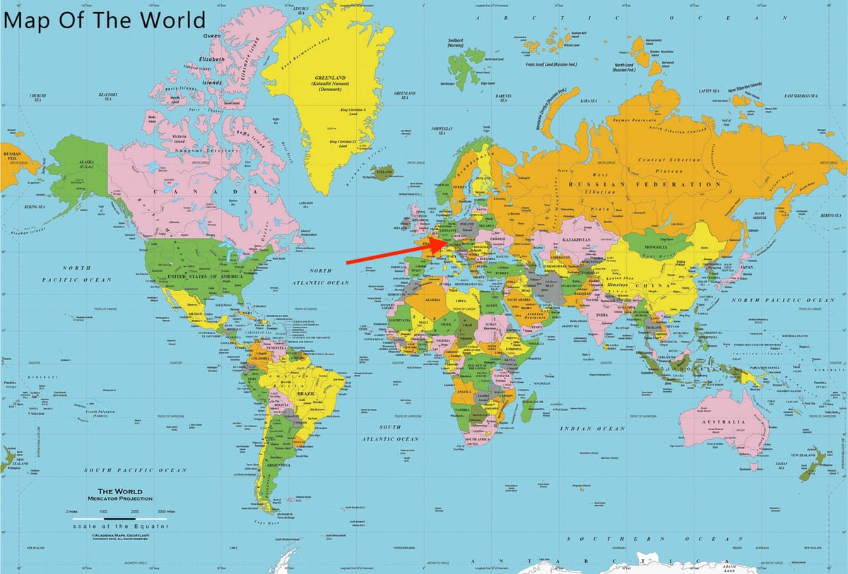 世界地図上のミュンヘンの位置