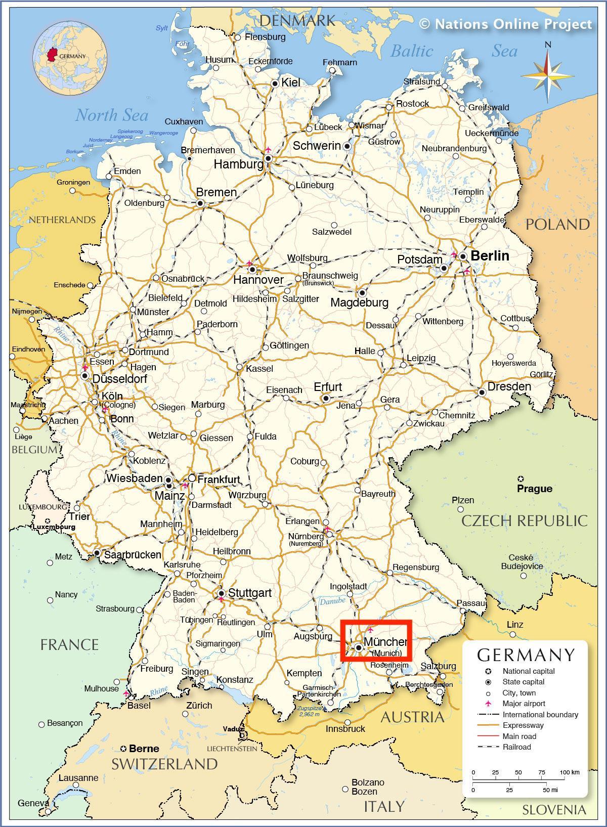 バイエルン州のミュンヘン - ドイツの地図