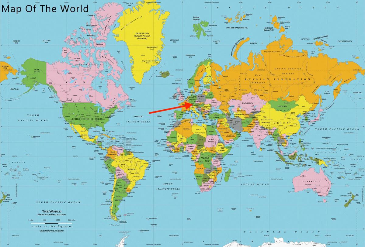 世界地図上のミュンヘンの位置